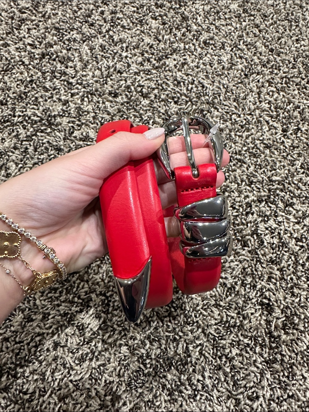 Madewell Red Leather Belt with Silver Hardware